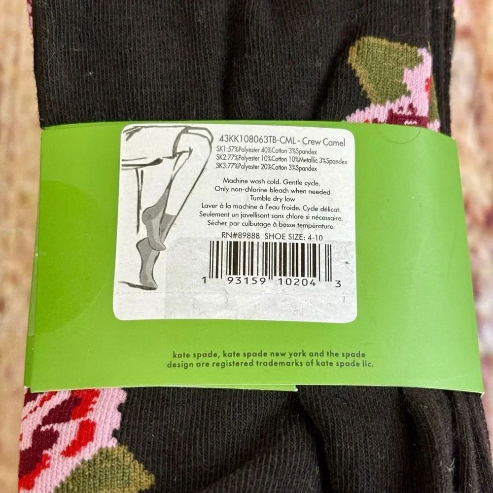 Kate Spade Crew Socks 3 Pairs Leopard Cheetah Rose Flowers Shimmer Sparkle OS